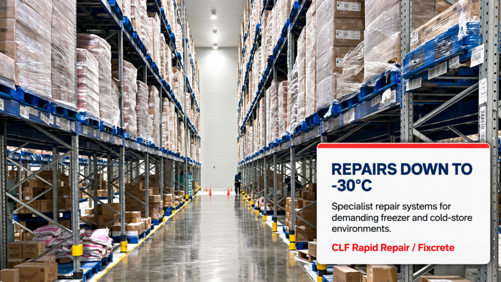 Cold-store floor environment with repairs suitable down to minus 30 degrees