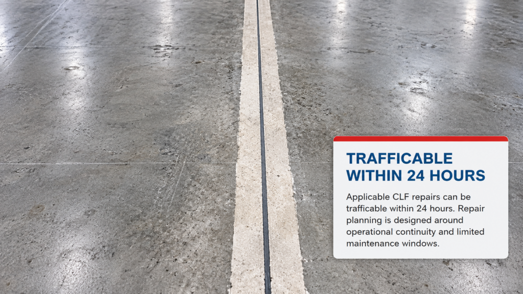 Industrial floor joint repair trafficable within 24 hours